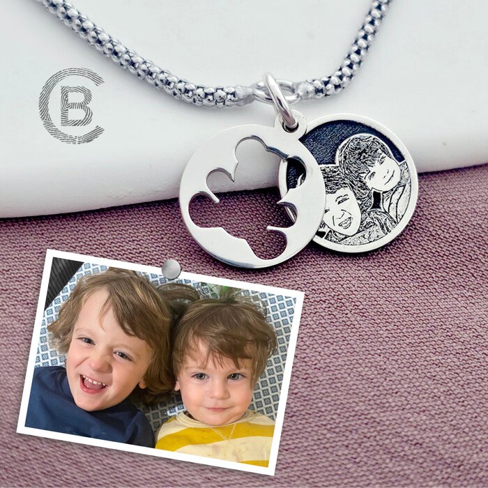 Bratara personalizata cu poza - Lant snake & Charm banuti suprapusi - Model fotogravura relief - Argint 925