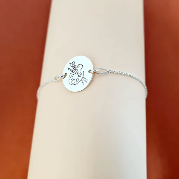 Bratara personalizata cu simbol materie scoala - Desen - Banut de 15 mm cu lantisor - Argint 925