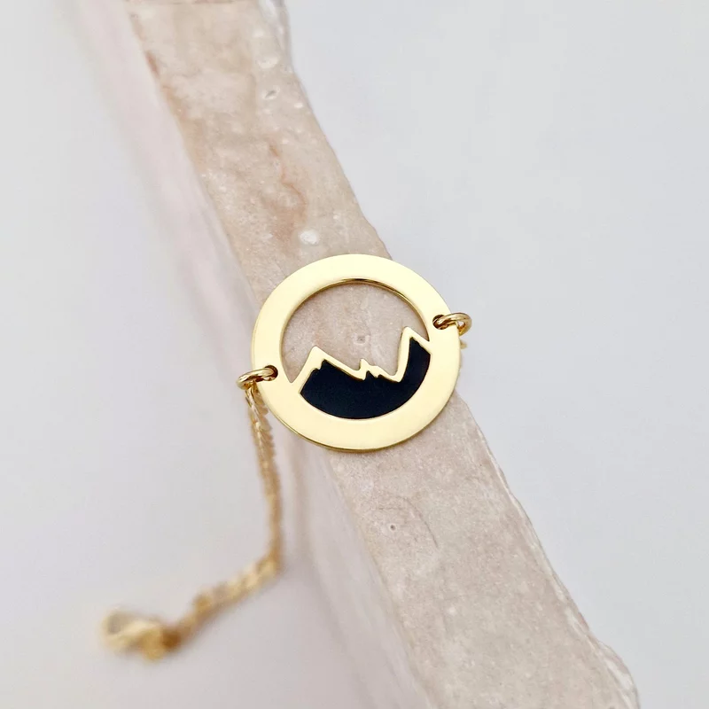 Bratara  personalizata - Disc cu munte decupat - Argint 925 placat cu Aur Galben 18K - bratara barbati cu lant picture - 3