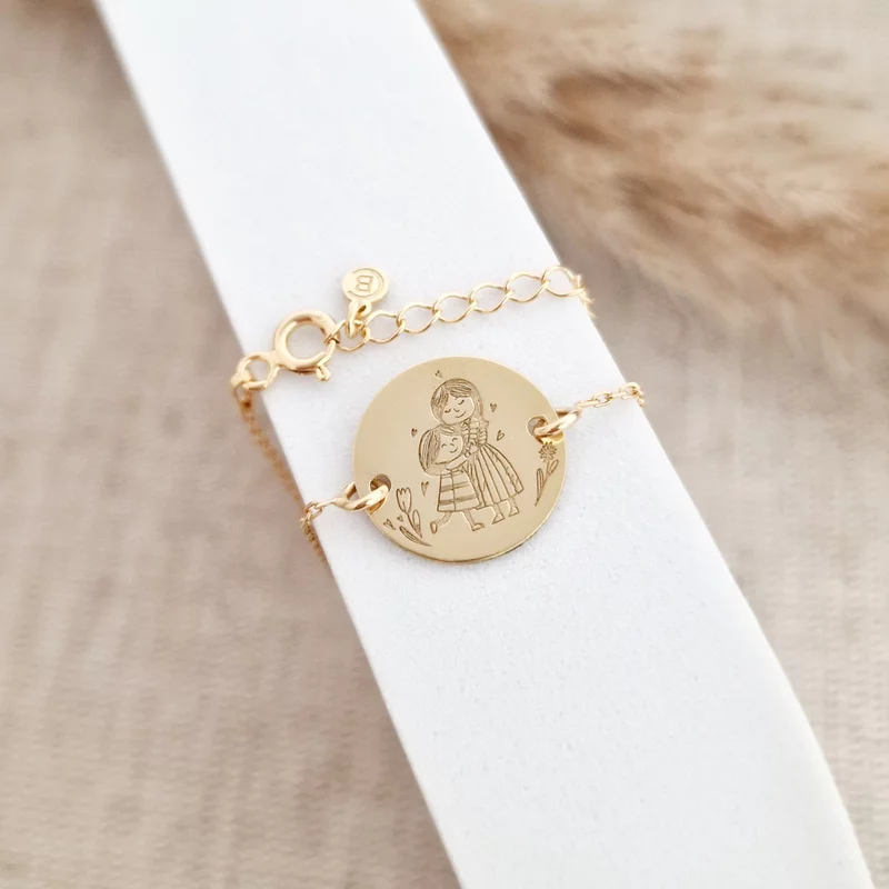 Bratara personalizata - Mama si fiica - Banut de 15 mm - Argint 925 placat cu Aur Galben 18K - cu lantisor picture - 3