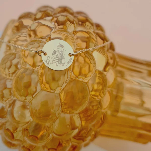 Bratara personalizata - Mama si fiica - Imbratisare - banut 12 mm si lantisor - Aur Galben 9K