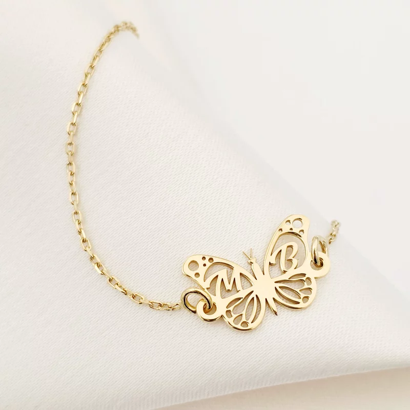 Bratara personalizata - Pandantiv fluturas cu initiale - Argint 925 placat cu Aur Galben 18K picture - 3