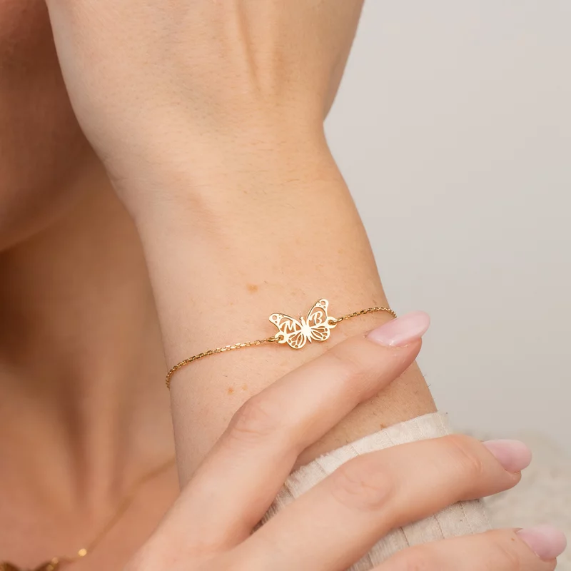 Bratara personalizata - Pandantiv fluturas cu initiale - Argint 925 placat cu Aur Galben 18K picture - 2