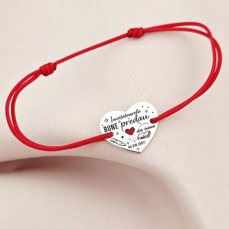 Bratara personalizata - Pandantiv inima Invatatoare - email rosu - Argint 925 - Snur reglabil picture - 3
