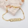 Bratara  personalizata - placuta cu text personalizat Believe - Argint 925 placat cu Aur Galben 18K - bratara barbati cu lant