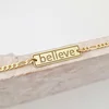 Bratara  personalizata - placuta cu text personalizat Believe - Argint 925 placat cu Aur Galben 18K - bratara barbati cu lant