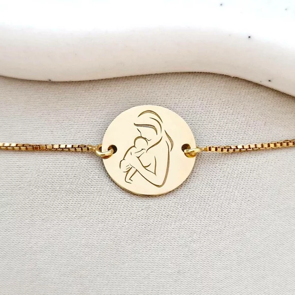 Bratara personalizata - Proaspata Mamica - Argint 925 placat cu Aur Galben 18K - Lantisor glisant ajustabil
