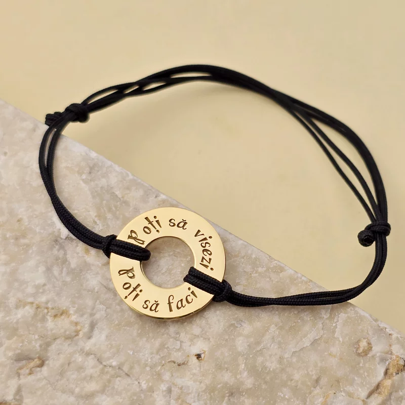 Bratara personalizata - Roata norocului - Argint 925 placat cu Aur Galben 18K - snur reglabil picture - 2