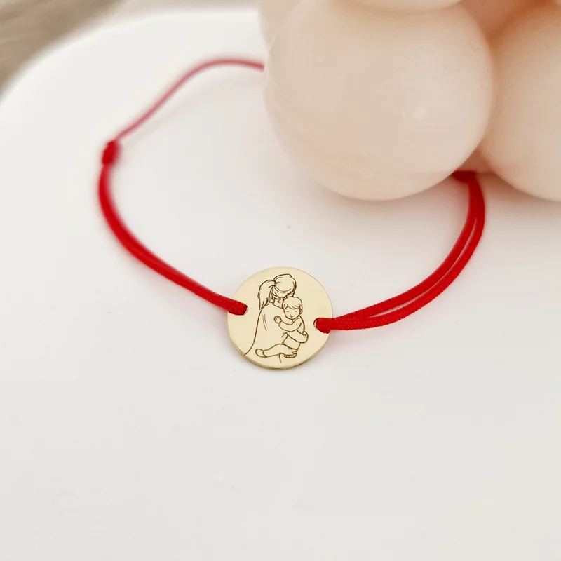 Bratara personalizata - Siluete mama si fiu - Banut de 12 mm - Argint placat cu Aur Galben 18K- snur reglabil picture - 3