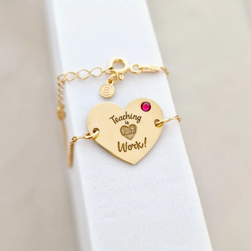 Bratara personalizata - Teaching is heart work - Inimioara - cu lantisor - Argint 925 placat cu Aur Galben 18K - Cristal Swarovski picture - 3