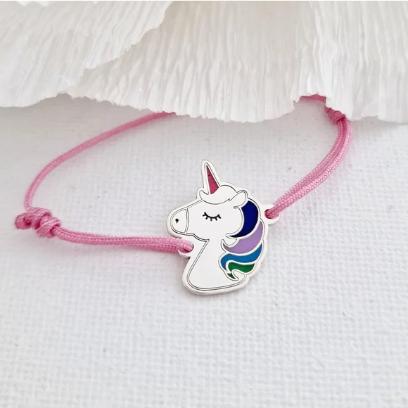 Bratara personalizata - Unicorn decorat cu email - Argint 925 - Snur reglabil, diverse culori