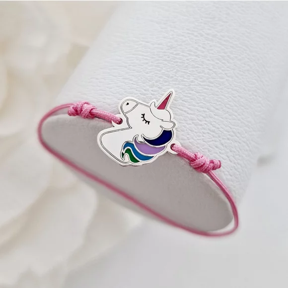 Bratara personalizata - Unicorn decorat cu email - Argint 925 - Snur reglabil, diverse culori