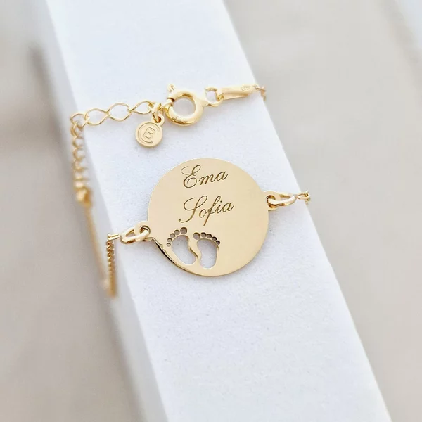 Bratara Picioruse decupate - Argint 925 placat cu Aur Galben 18K - cu lantisor