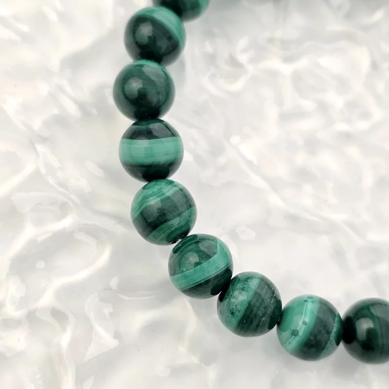 Bratara pietre semipretioase Malachite de 8 mm - trei cilindrii din Argint 925 - Snur elastic picture - 3