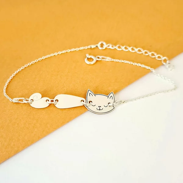 Bratara pisica unita - Cap, corp si coada - Argint 925 - cu lantisor