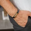 Bratara Placuta gravata cu text - Argint 925 placat cu Aur 18k, piele impletita