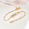 Brățară placuta personalizata cu nume de fetita – Diamant natural - Argint 925 placat cu Aur Galben 18K- Cu lantisor fata/baiat