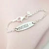Brățară placuta personalizata cu nume de fetita – Diamant natural - Argint 925 Rodiat - Cu lantisor fata/baiat