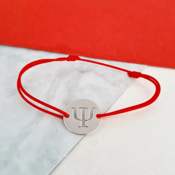 Bratara PSI - Simbol Psihologie - decupat - Argint 925, snur rosu