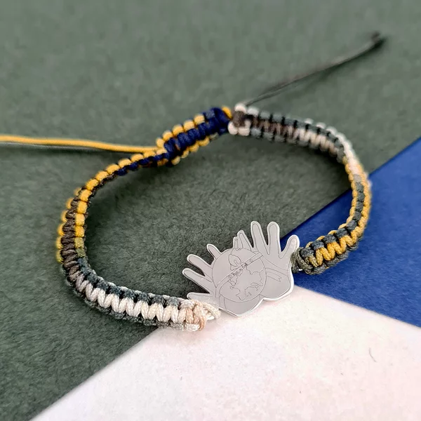 Bratara TIMEA colectia Our Children - Desen maini si planeta - Argint 925 - snur multicolor impletit