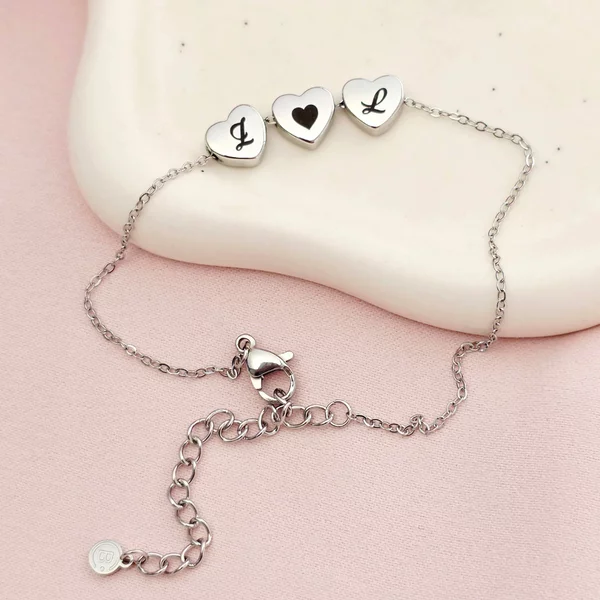 Bratara Trei Inimi - Personalizate cu Initiale - Otel Inoxidabil 316L