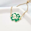 Brățara Trifoi cu Zambete – Initiala personalizata - Pandantiv si lant glisant din Argint 925 placat cu Aur Galben 18K - Email verde & Cristal Swarovski