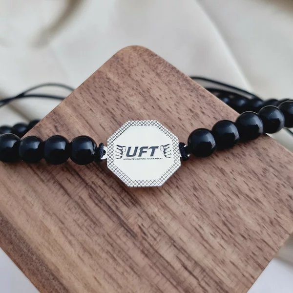Bratara UFT - Ultimate Fighting Tournament - Argint 925 - Pietre semipretioase ONIX - Inchizatoare snur reglabil