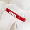 Bratara unisex cu 2 straturi de piele naturala rosie - Placuta cu gravura personalizata - Argint 925 - Inchizatoare clips inox