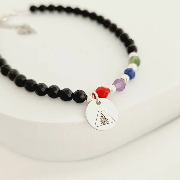 Bratara Vitalitate - Elementele Naturii - Charm si bilute 2.5 mm din Argint 925 - Pietre semipretioase Spinel combinat cu Coral, Ametist, Lapis si Agat - Inchizatoare carabina cu prelungire