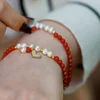 Bratara Vitalitate - Iubire margaritara - Perle, bilute 2.5 mm si charm inima din Argint 925 placat cu Aur Galben 18k - Pietre semipretioase Coral - Inchizatoare carabina cu prelungire