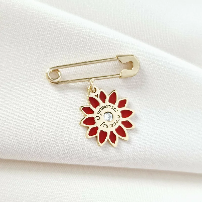 Brosa Ac de siguranta - Floare de Primavara –  Argint 925 placat cu Aur Galben 18K - Cristal Swarovski picture - 3