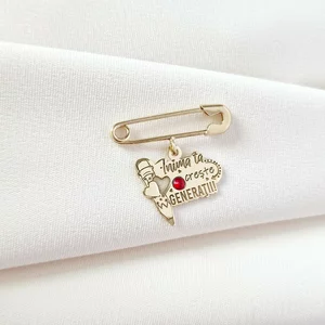 Brosa Ac de siguranta - Pandantiv Educatoare/Invatatoare – Argint 925 placat cu Aur Galben 18K - Cristal Swarovski