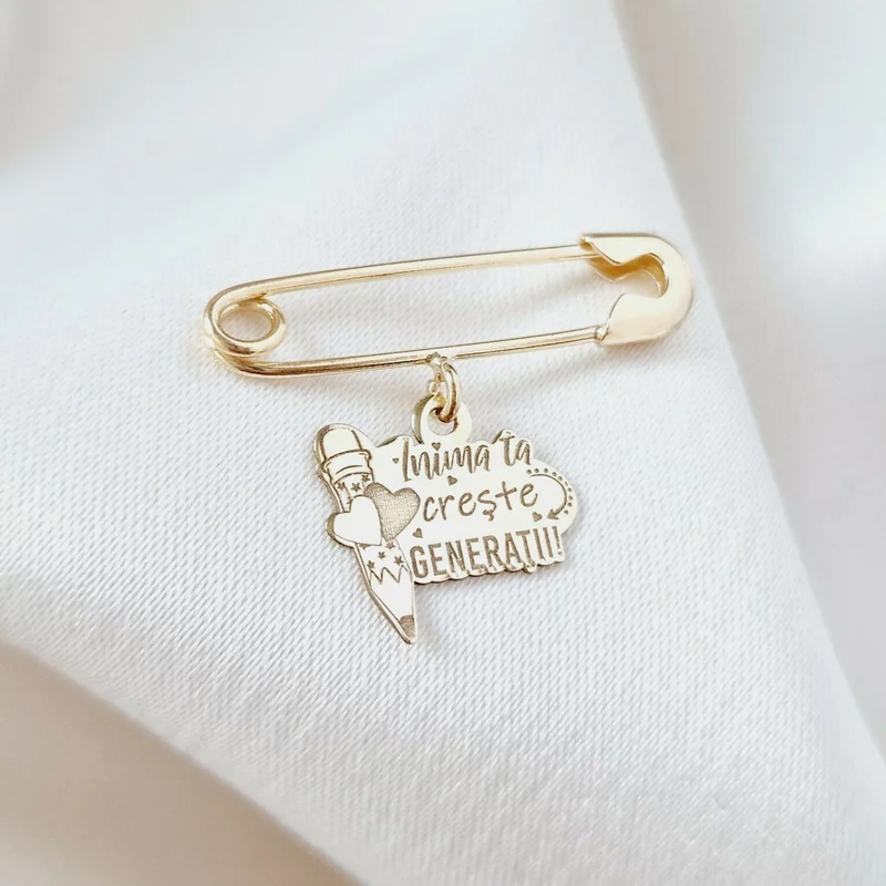 Brosa Ac de siguranta - Pandantiv Educatoare/Invatatoare - Aur Galben 9K picture - 5