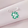Brosa Ac de siguranta - Trifoi cu Zambete – Initiala personalizata - Argint 925 - Email verde & Cristal Swarovski