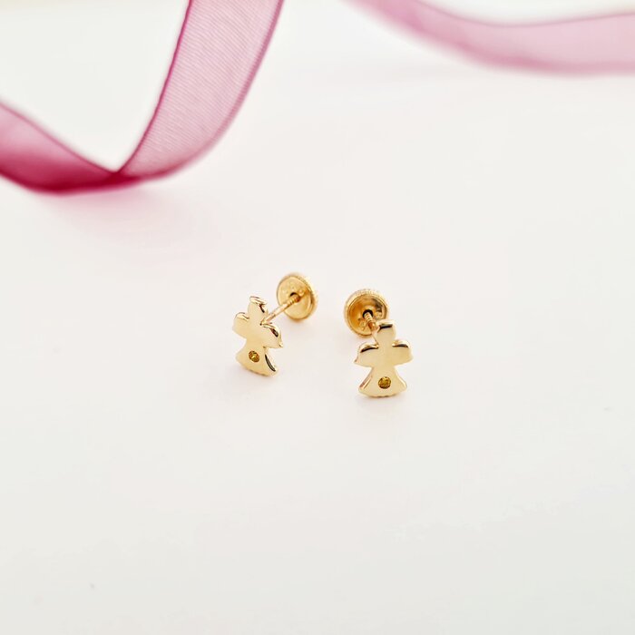 Poze Cercei bebe/fetite cu Diamant naturat galben - Model ingerasi - Aur Galben 14K - Inchizatoare sigura si confortabila cu filet