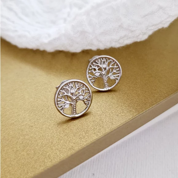 Cercei Copacul Vietii - decorat cu Zirconii albe - Argint 925