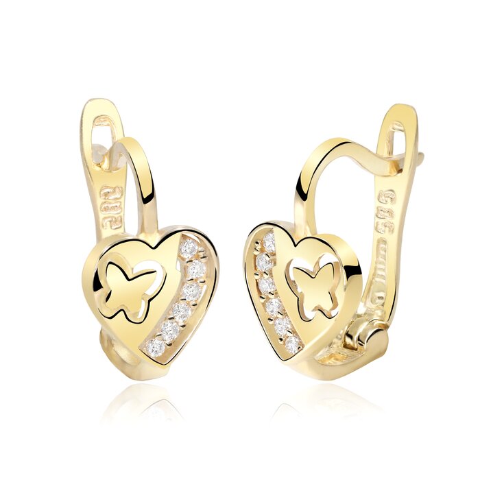 Cercei copii/bebe - Model Butterfly love - Aur Galben 14K - Cubic Zirconia - Inchizatoare sigura cu tortita