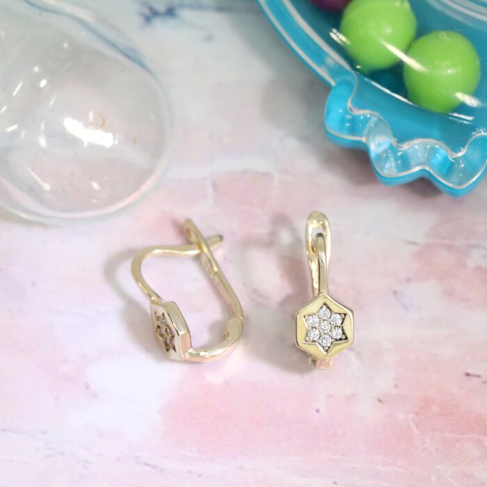 Cercei copii/bebe - Model Little star - Aur Galben 14K - Cubic Zirconia - Inchizatoare sigura cu tortita