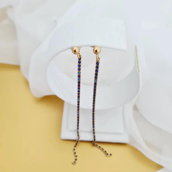 Cercei cromatici - Model lantisor lung impletit cu Zirconii - Argint 925 placat cu Aur Galben 18K