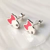 Cercei decorati cu email - Model soricel cu fundita roz - Argint 925 - Inchidere tija cu fluturas