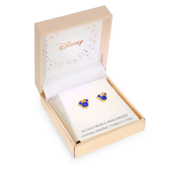 Cercei Disney Minnie Mouse - Otel Medical Inoxidabil Auriu si Cristale Albastre
