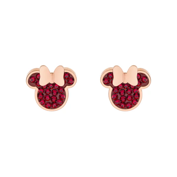 Cercei Disney Minnie Mouse - Otel Medical Inoxidabil Rose si Cristale Rosii