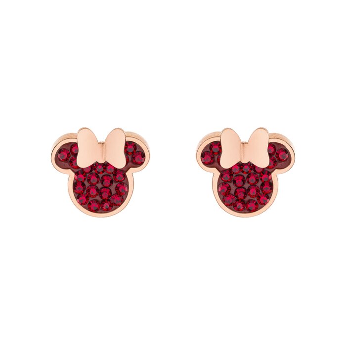 Cercei Disney Minnie Mouse - Otel Medical Inoxidabil Rose si Cristale Rosii