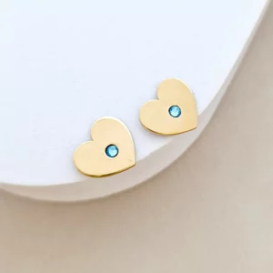 Cercei inima - model cu cristal Swarovski - Argint 925 placat cu Aur Galben 18K - inchidere surub