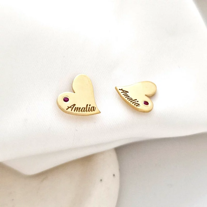 Cercei Inima personalizati -  Argint 925 Placat cu Aur galben 18K - decorati cu rubin picture - 3