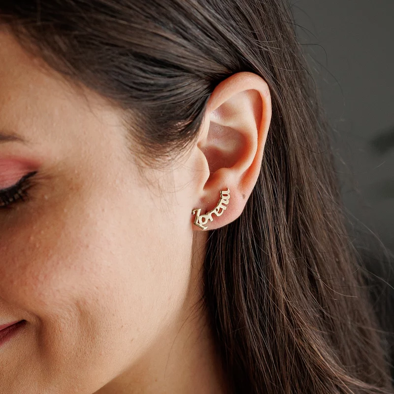 Cercei Personalizati cu Nume – Design Arcuit – Argint 925 placat cu Aur galben 18K picture - 4