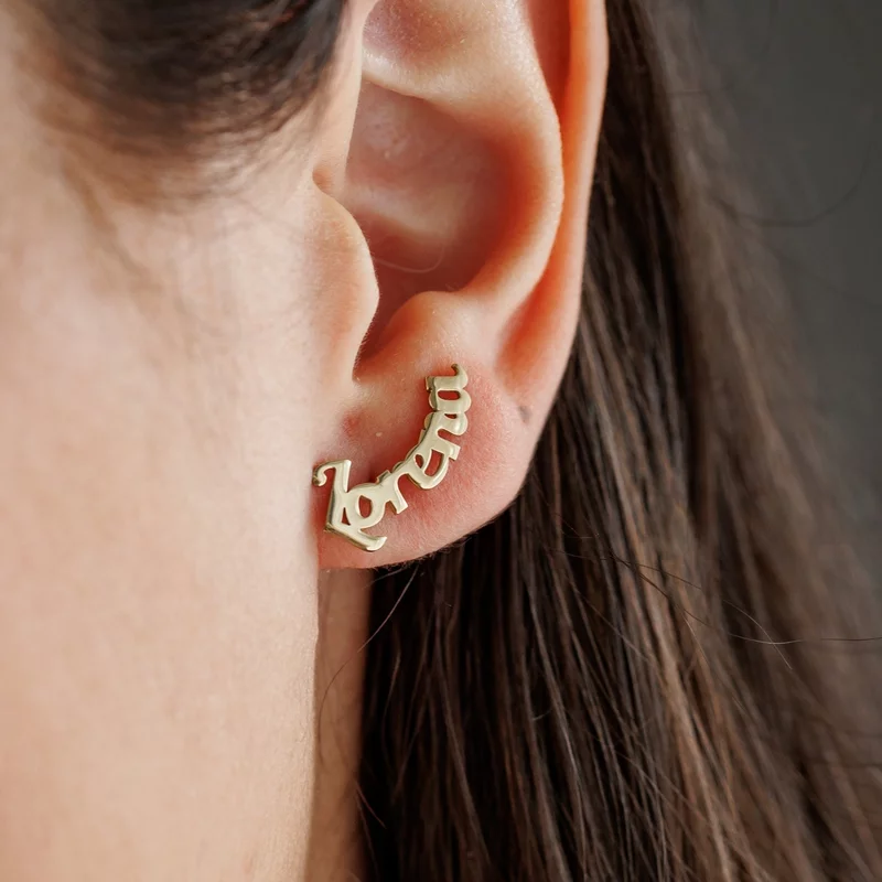 Cercei Personalizati cu Nume – Design Arcuit – Argint 925 placat cu Aur galben 18K picture - 2