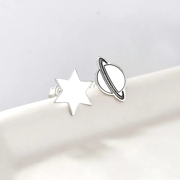 Cercei personalizati Planeta si Stea - Argint 925 - inchidere surub