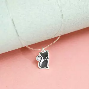 Choker cu pisica si cristal Swarovski - Argint 925 - Lant silicon