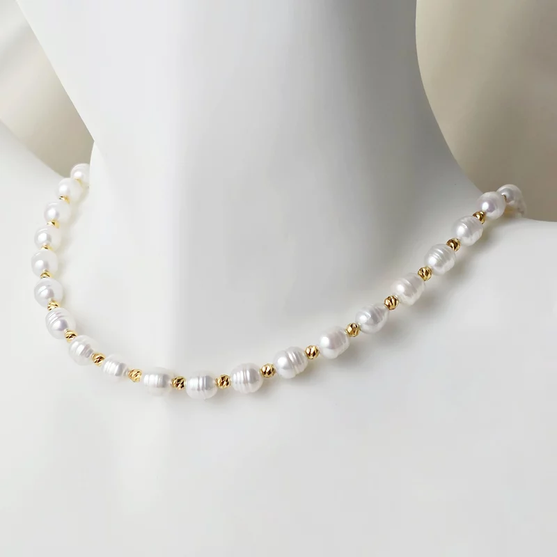 Colier cu Perle - Model armonios cu perle si bilute - Argint 925 placat cu Aur galben 18K picture - 3